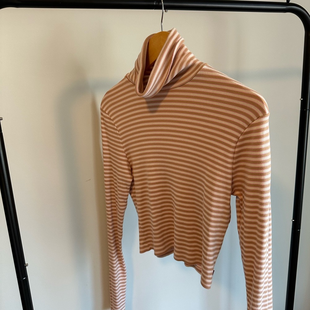 Striped Tan Turtleneck Sweater